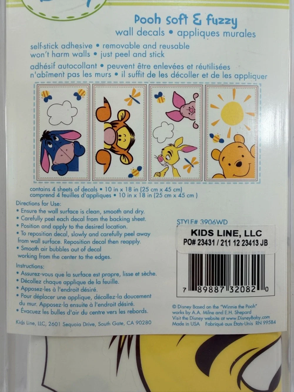 Vintage Disney Winnie the Pooh Soft & Fuzzy Wall Decals Kids Line NIP Rare